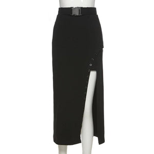 Gothic High Waist A-Line Black Midi Skirt - skirt