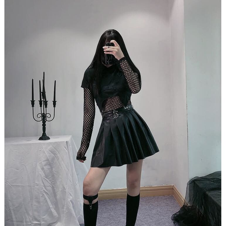 Gothic High Waist Streetwear Black Skirt - skirt