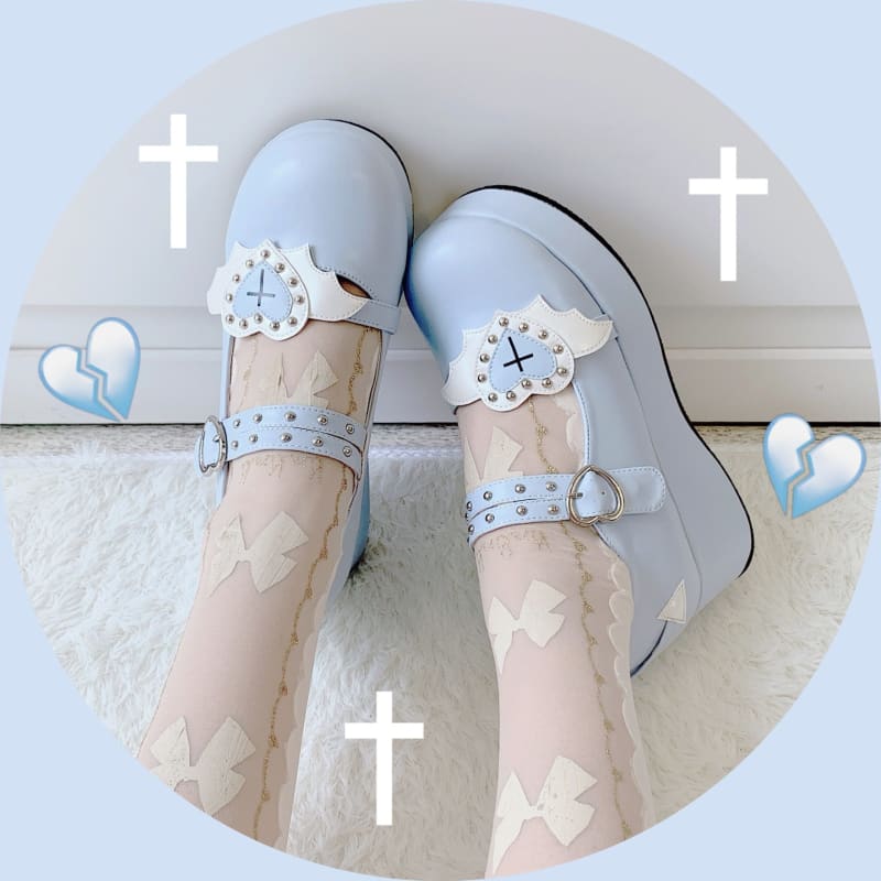 Gothic Lolita Lace Ruffle Rivets PU Platform Shoes MK15648 - KawaiiMoriStore