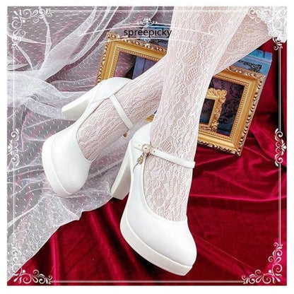 Gothic Lolita Style Black/White High Heels Shoes MM1181 - KawaiiMoriStore