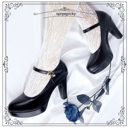 Gothic Lolita Style Black/White High Heels Shoes MM1181 - KawaiiMoriStore