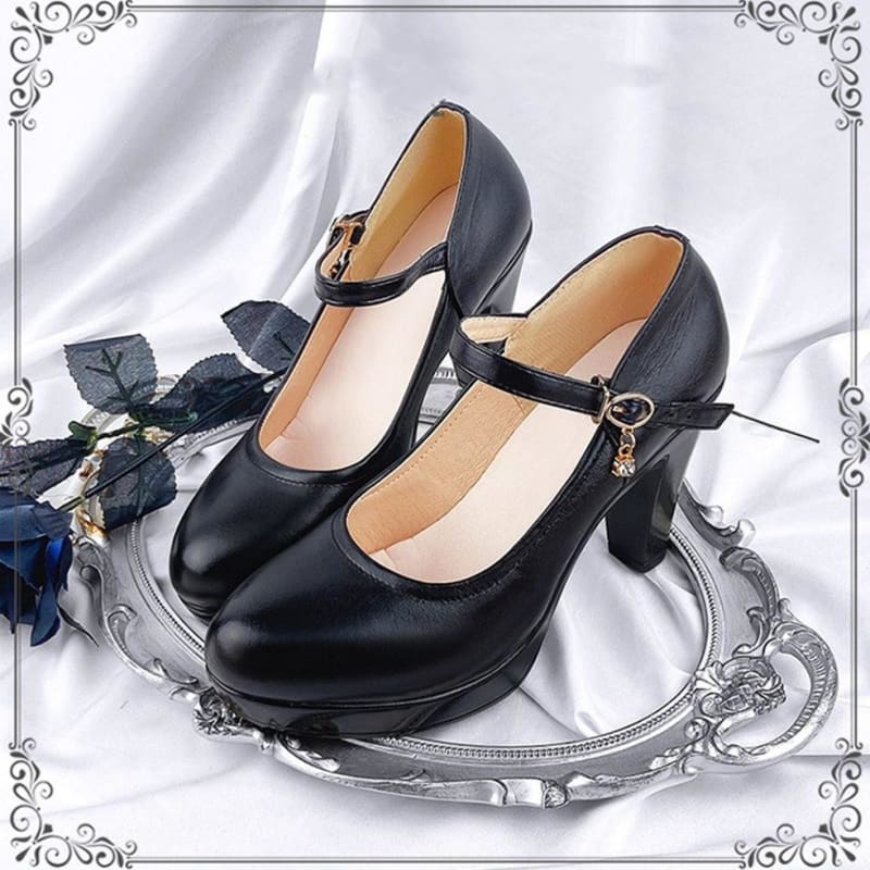 Gothic Lolita Style Black/White High Heels Shoes MM1181 - KawaiiMoriStore
