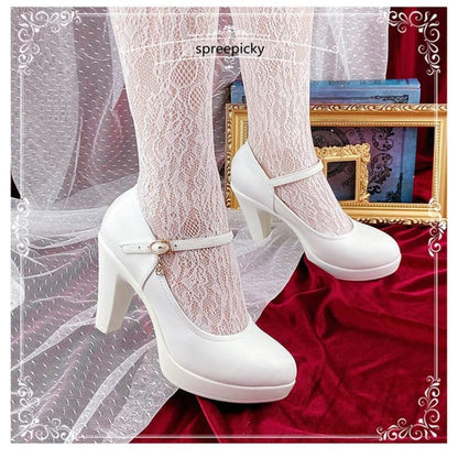 Gothic Lolita Style Black/White High Heels Shoes MM1181 - KawaiiMoriStore