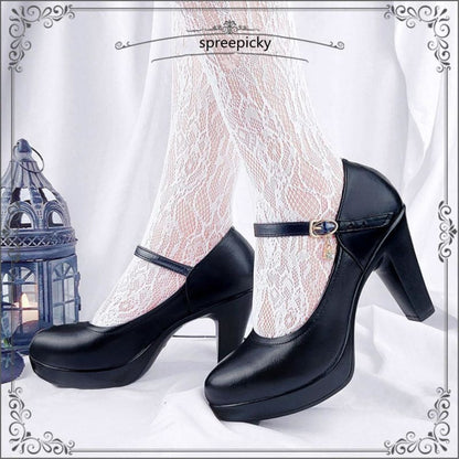 Gothic Lolita Style Black/White High Heels Shoes MM1181 - KawaiiMoriStore