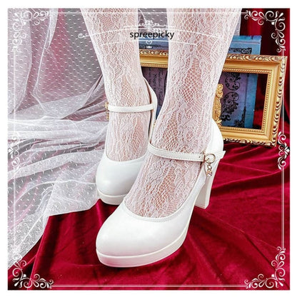 Gothic Lolita Style Black/White High Heels Shoes MM1181 - KawaiiMoriStore