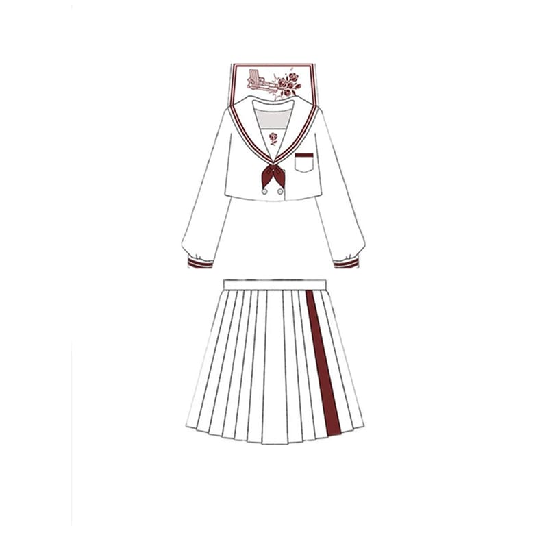 Gothic Long/Short Sleeve Girls High Waist White MKilor Skirts Set MK110 - KawaiiMoriStore