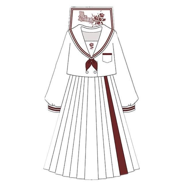 Gothic Long/Short Sleeve Girls High Waist White MKilor Skirts Set MK110 - KawaiiMoriStore