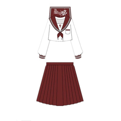 Gothic Long/Short Sleeve Girls High Waist White Sailor Skirts Set MK110 - KawaiiMoriStore