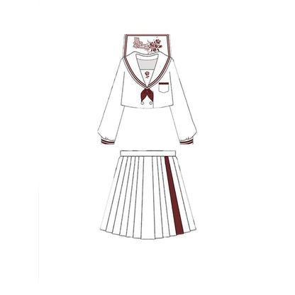 Gothic Long/Short Sleeve Girls High Waist White Sailor Skirts Set MK110 - KawaiiMoriStore