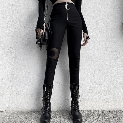 Gothic Moon Zipper Skinny Pants High Waist MK14900 - KawaiiMoriStore