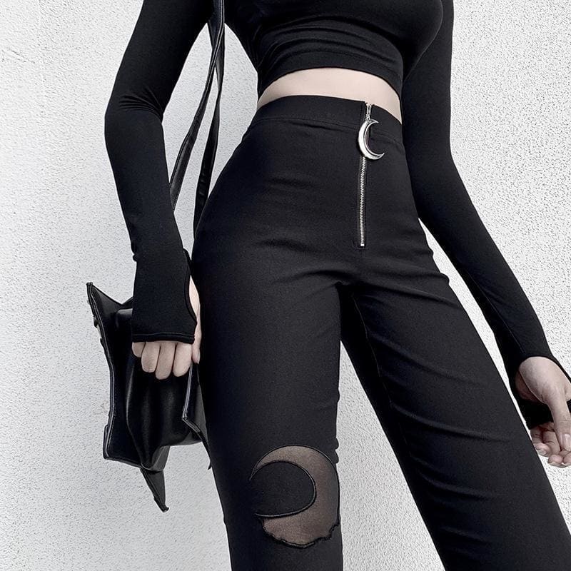 Gothic Moon Zipper Skinny Pants High Waist MK14900 - KawaiiMoriStore