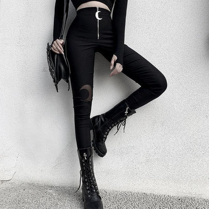 Gothic Moon Zipper Skinny Pants High Waist MK14900 - KawaiiMoriStore