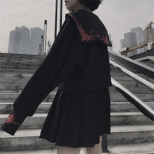 Gothic Rose Embroidery JK Uniform Set MM0620 - KawaiiMoriStore