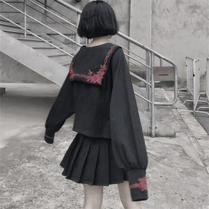 Gothic Rose Embroidery JK Uniform Set MM0620 - KawaiiMoriStore