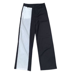 Gothic Streetwear Black White Patchwork Wide Leg Pants - 