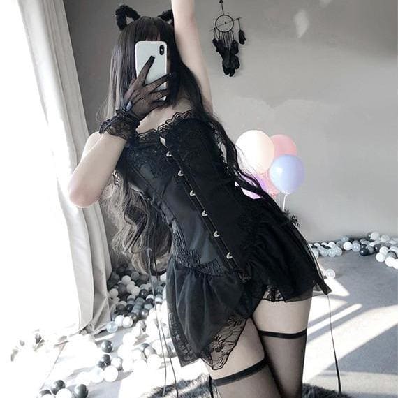 Gothic Uniform Seduces Maid Outfit Cat Girl Waistcoat Suit MK164 - KawaiiMoriStore