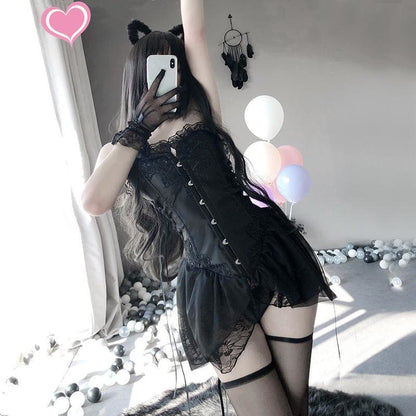 Gothic Uniform Seduces Maid Outfit Cat Girl Waistcoat Suit MK164 - KawaiiMoriStore