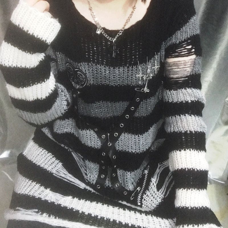 Gray and Black Stripes Strapes Misa Top ON666 - Gray