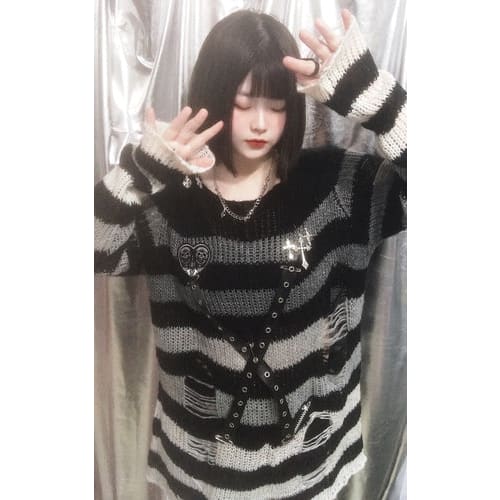 Gray and Black Stripes Strapes Misa Top ON666 - Gray