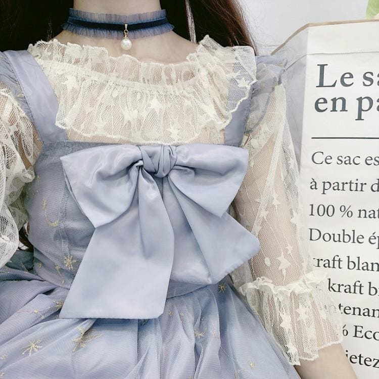 Gray/Beige Cute Galaxy Bowknot Soft Lolita Dress MM1648 - KawaiiMoriStore