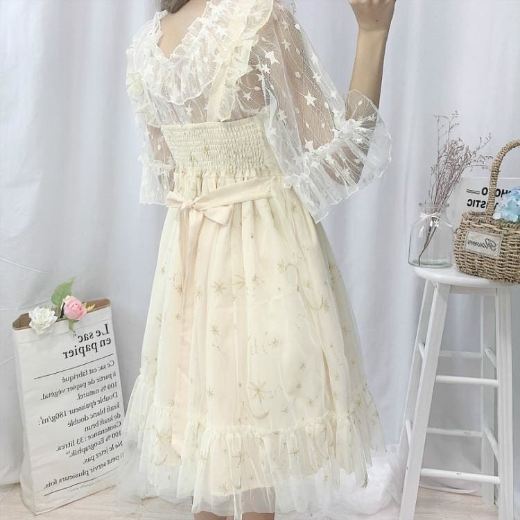 Gray/Beige Cute Galaxy Bowknot Soft Lolita Dress MM1648 - KawaiiMoriStore