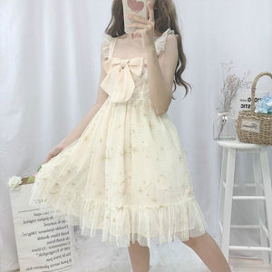 Gray/Beige Cute Galaxy Bowknot Soft Lolita Dress MM1648 - KawaiiMoriStore
