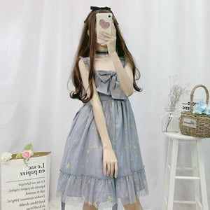 Gray/Beige Cute Galaxy Bowknot Soft Lolita Dress MM1648 - KawaiiMoriStore