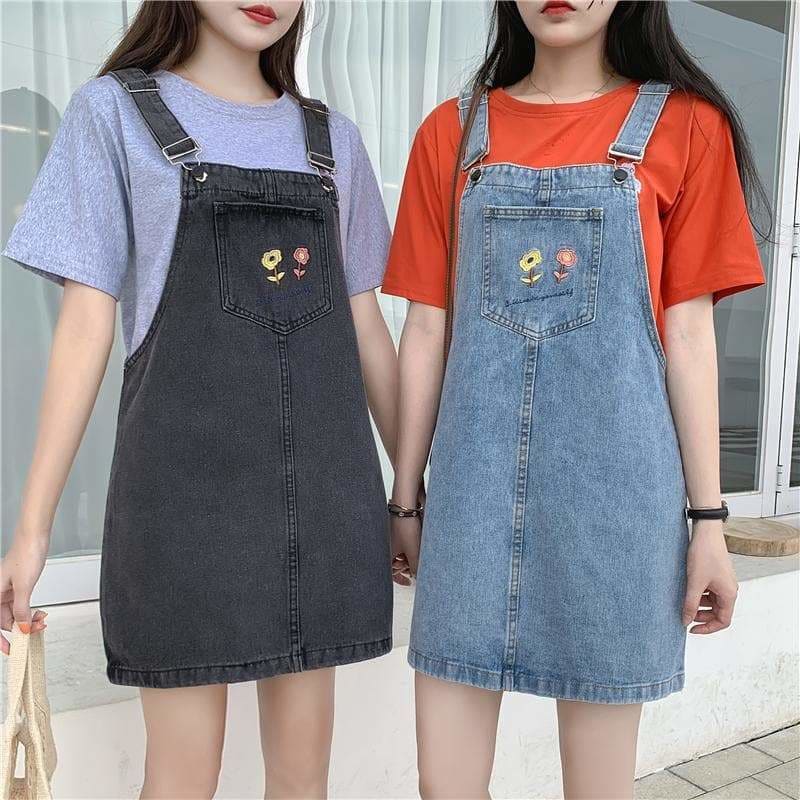 Gray/Blue Summer Flowers Asian Streetwear Casual Overalls 