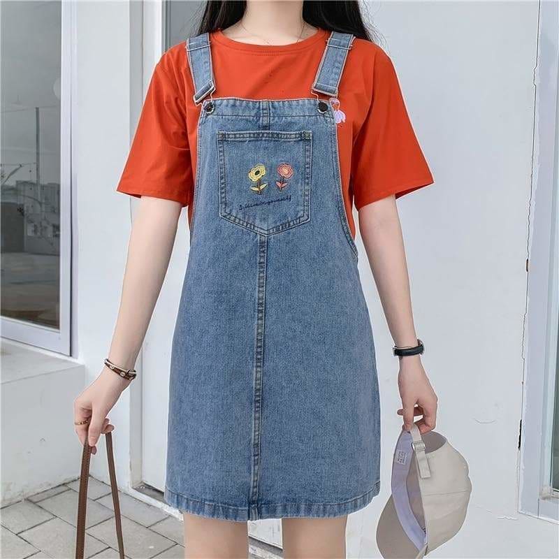 Gray/Blue Summer Flowers Asian Streetwear Casual Overalls 