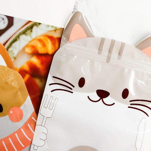 Gray/Yellow 10pcs Kawaii Cat Zipper Fresh Storage Bag MM1709