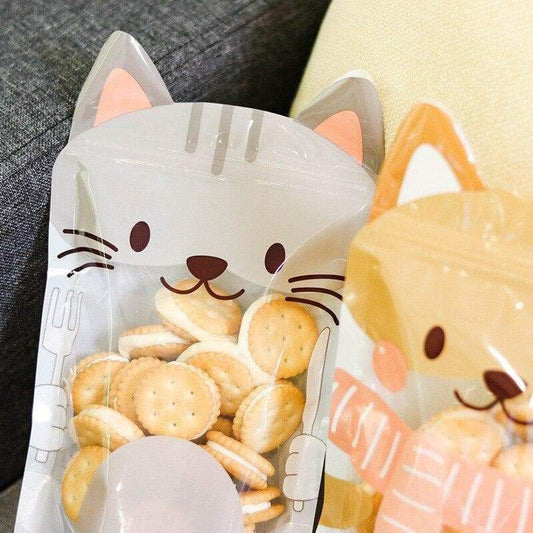 Gray/Yellow 10pcs Kawaii Cat Zipper Fresh Storage Bag MM1709