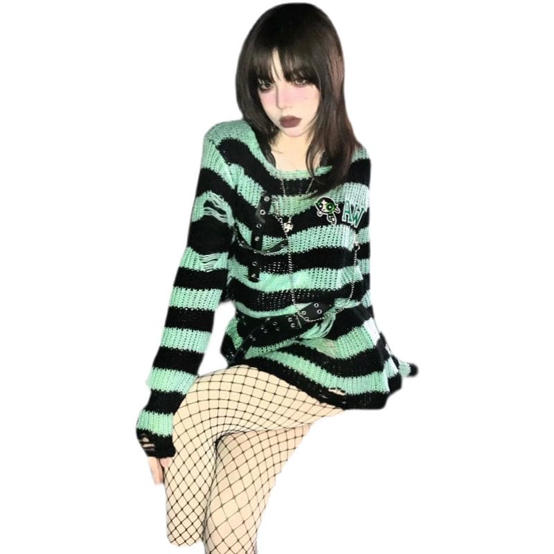 Green Black Stripes Strapes Misa Top ON673 - free size