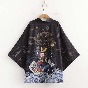 Green/Black/Red/Navy Harajuku Cartoon Carp Print Kimono Outerwear Sun Protective MM1240 - KawaiiMoriStore