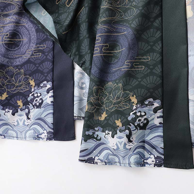 Green/Black/Red/Navy Harajuku Cartoon Carp Print Kimono Outerwear Sun Protective MM1240 - KawaiiMoriStore