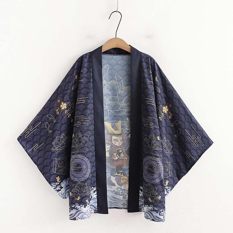 Green/Black/Red/Navy Harajuku Cartoon Carp Print Kimono Outerwear Sun Protective MM1240 - KawaiiMoriStore