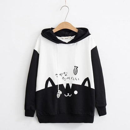 Grey/Black Kawaii Cat Fish Hoodie Jumper MK13432 - KawaiiMoriStore