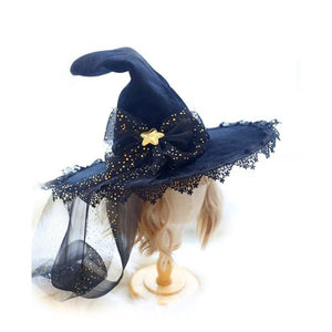 Halloween Black Lace Bow Witch Hat MK0622 - KawaiiMoriStore