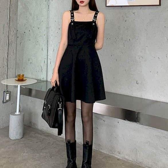 Handsome Gothic Chic Short Plaid Top+Black Halter Skirt Suit MK15859 - KawaiiMoriStore