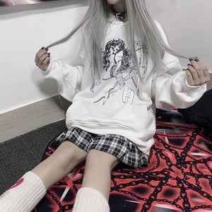 Harajuku Cartoon Demon Print Long Sleeve Pullovers MK310 - KawaiiMoriStore