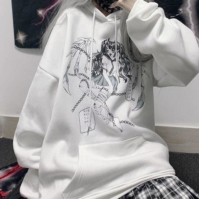 Harajuku Cartoon Demon Print Long Sleeve Pullovers MK310 - KawaiiMoriStore