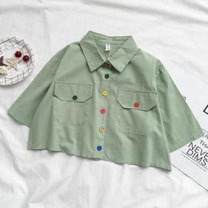 Harajuku Collar Crop Shirt Cute Button Short Blouse MK15088 - KawaiiMoriStore