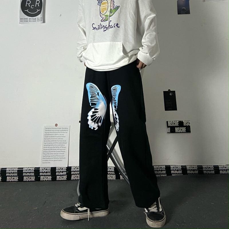 Harajuku creative butterfly print trousers high waist casual