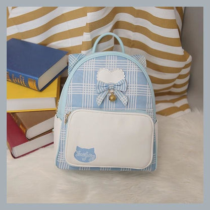 Harajuku Cute Bow Heart Plaid Cat Ear Backpack MK15322 - KawaiiMoriStore