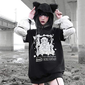 Harajuku Dark Girl Letter Print eGirl Cat Ear Hooded Sweatshirt MM1236 - KawaiiMoriStore