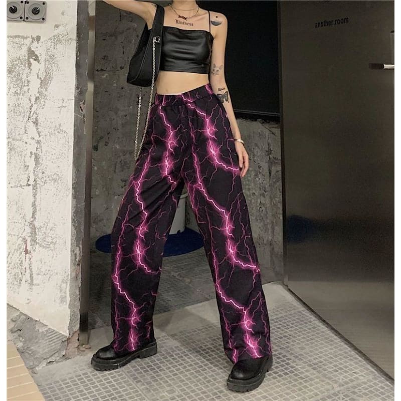 Harajuku High Street Purple Lightning Casual Pants - pants
