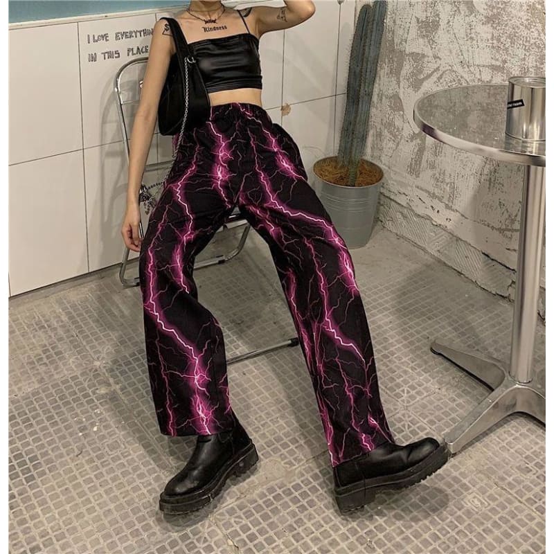 Harajuku High Street Purple Lightning Casual Pants - pants