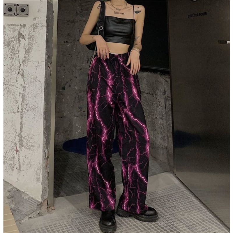 Harajuku High Street Purple Lightning Casual Pants - pants