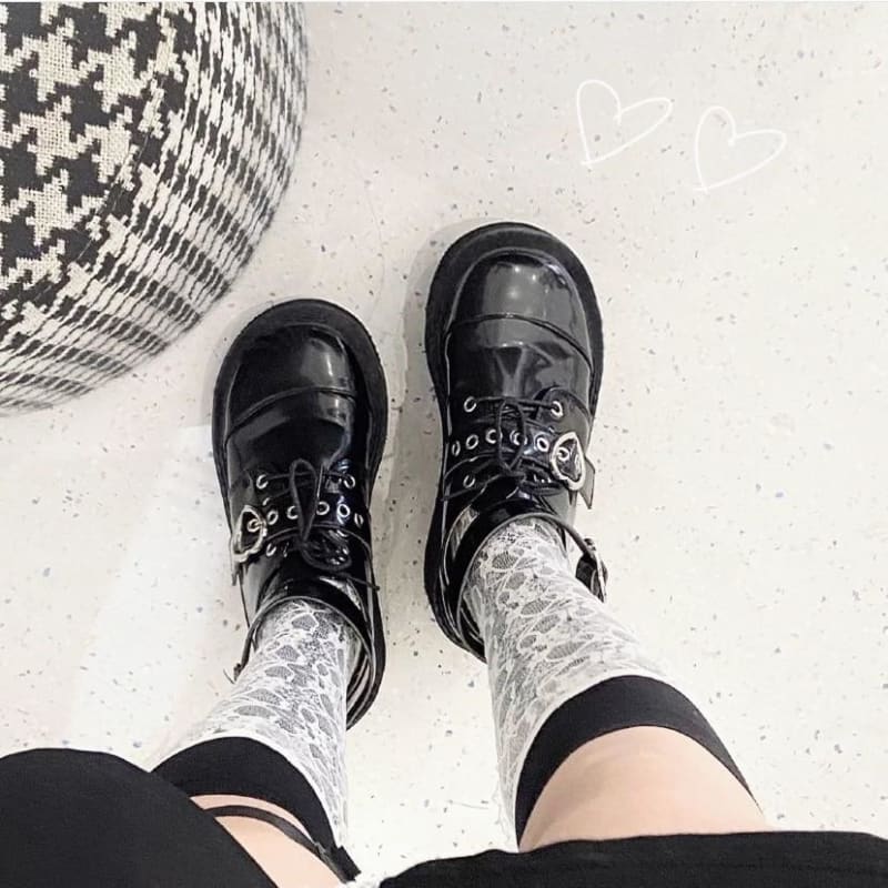 Harajuku JK Uniform Punk Lace-up Buckle Strap Platform Wedge Shoes MK15394 - KawaiiMoriStore