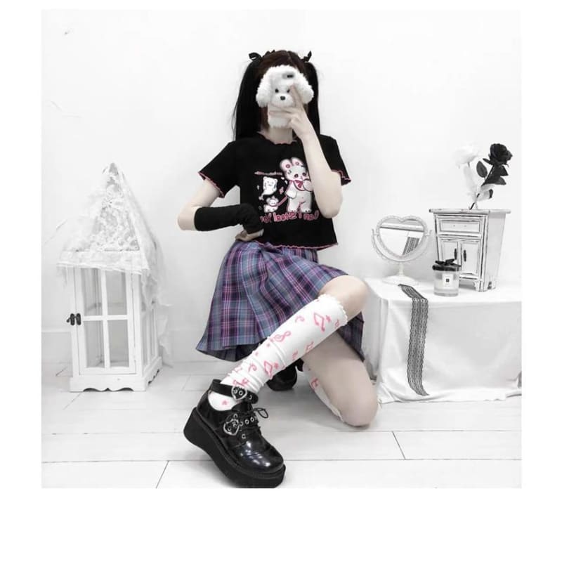 Harajuku JK Uniform Punk Lace-up Buckle Strap Platform Wedge Shoes MK15394 - KawaiiMoriStore