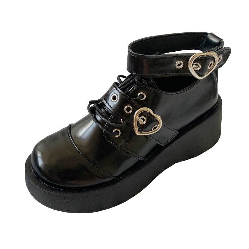 Harajuku JK Uniform Punk Lace-up Buckle Strap Platform Wedge Shoes MK15394 - KawaiiMoriStore